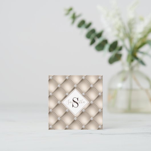 Monogram Beige Tufted patroon haar en make-up Vierkante Visitekaartje (Staand voorkant)