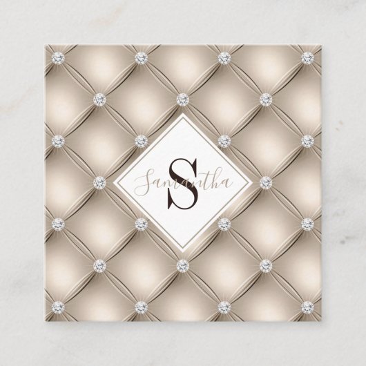Monogram Beige Tufted patroon haar en make-up Vierkante Visitekaartje (Voorkant)
