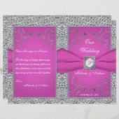 Monogram Berry Pink, Silver Floral Wedding Program (Voorkant / Achterkant)