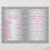 Monogram Berry Pink, Silver Floral Wedding Program (Achterkant)