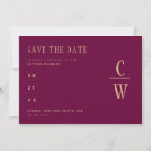 Monogram Berry Wine Gold Wedding Save the Date (Voorkant)