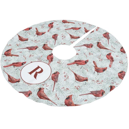 Monogram Besneeuwde Dennen Takken Kardinaal Kerstm Kerstboom Rok (Gekanteld)