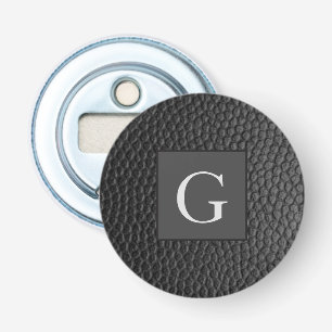 Monogram Best Man Bruidsjonker Zwarte Leerprint Button Flesopener