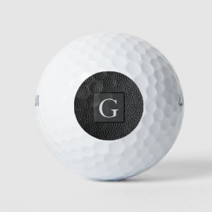 Monogram Best Man Groomsman Black Leather Print Golfballen