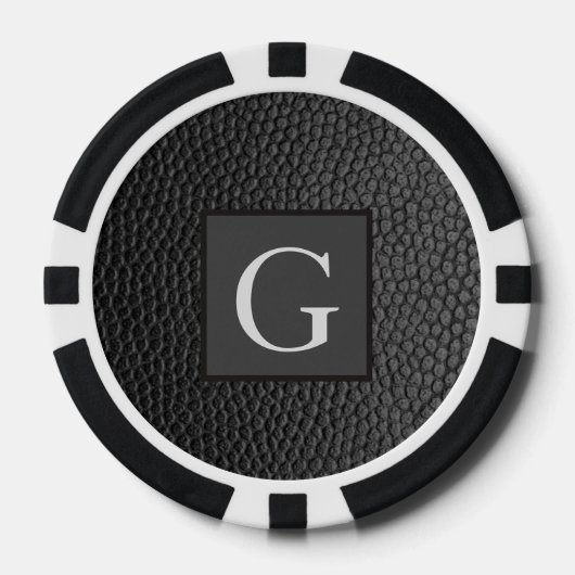 Monogram Best Man Groomsman Black Leather Print Poker Chips (Voorkant)
