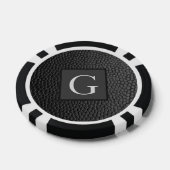 Monogram Best Man Groomsman Black Leather Print Poker Chips (Enkel)