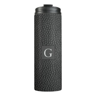 Monogram Best Man Groomsman Black Leather Print Thermosbeker