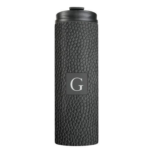 Monogram Best Man Groomsman Black Leather Print Thermosbeker (Voorkant)