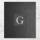 Monogram Best Man Groomsman Black Leather Print Wijn Etiket (Enkel label)