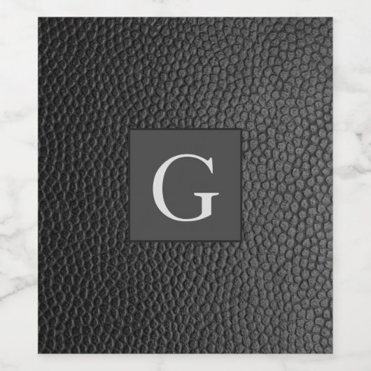 Monogram Best Man Groomsman Black Leather Print Wijn Etiket (Enkel label)