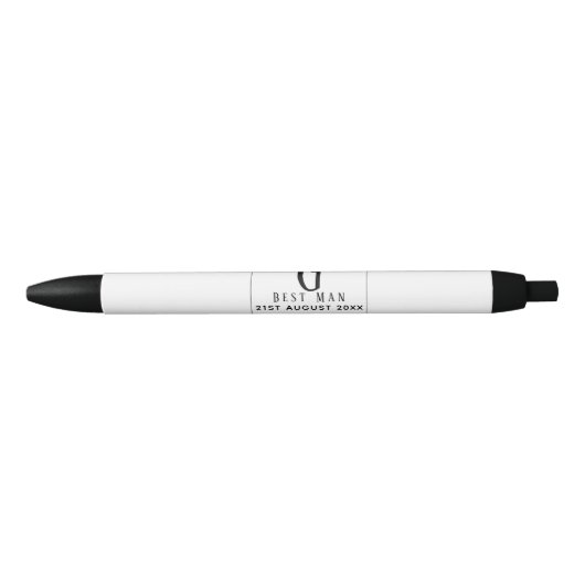 Monogram BEST MAN Groomsmen Groomsman Black Stropd Zwarte Inkt Pen (Voorkant)