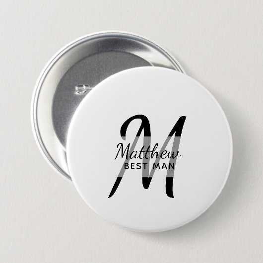 Monogram BEST MAN Groomsmen Groomsman Naam toevoeg Ronde Button 7,6 Cm (Voorkant /achterkant)