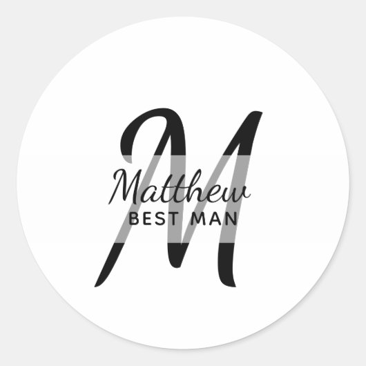 Monogram BEST MAN Groomsmen Groomsman Naam toevoeg Ronde Sticker (Voorkant)