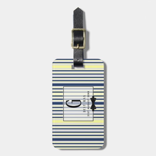 Monogram BEST MAN Groomsmen Groomsman Navy Yellow Bagagelabel (Voorkant verticaal)