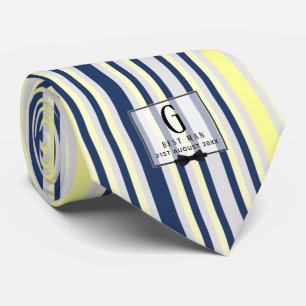 Monogram BEST MAN Groomsmen Groomsman Navy Yellow Stropdas