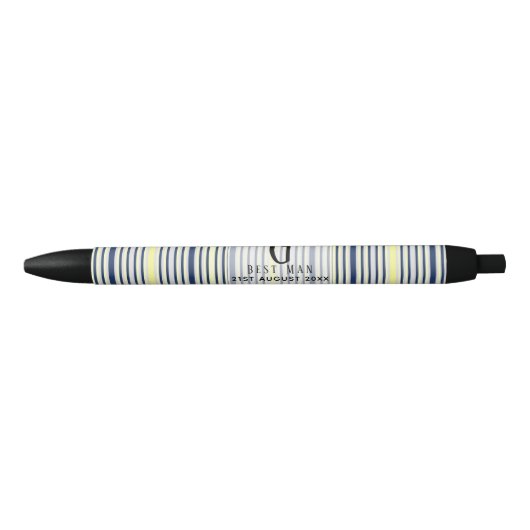 Monogram BEST MAN Groomsmen Groomsman Navy Yellow Zwarte Inkt Pen (Voorkant)