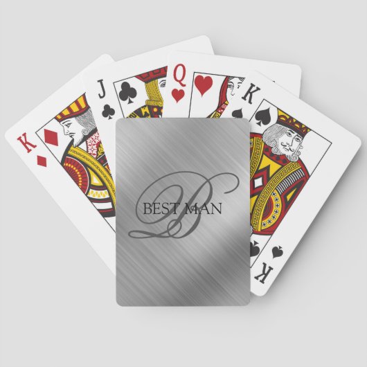 Monogram Beste Man Geborsteld Zilver Pokerkaarten (Achterkant)