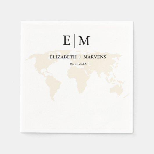 Monogram bestemming reizen thema bruiloft servet (Voorkant)