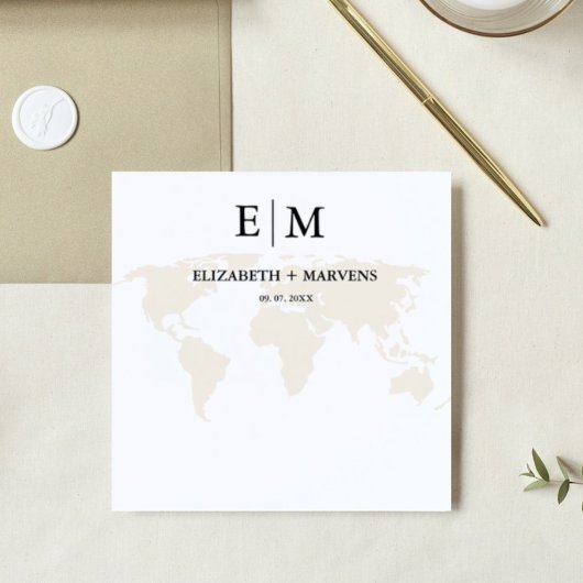 Monogram bestemming reizen thema bruiloft servet