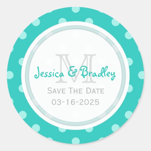 Monogram Bewaar de datum Stickers PolkaDot BG (Voorkant)