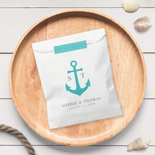 Monogram bewerkbare kleur anker nautische bruiloft bedankzakje