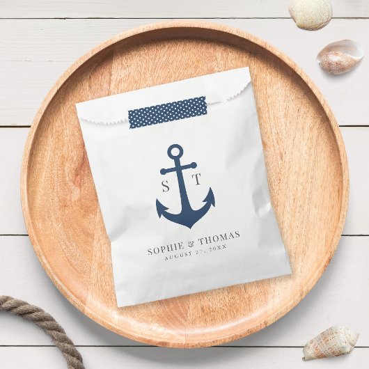 Monogram Bewerkbare Kleur Anker Zeevaart Bruiloft Bedankzakje