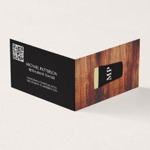Monogram   Bier Glas   Houten achtergrond   QR-cod Visitekaartje