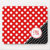 Monogram, Big Polka Dots, rood, zwart en wit Muismat (Voorkant)