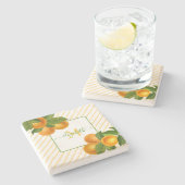 Monogram bijtende citrussinaasappels waterverf str stenen onderzetter (Zijkant)