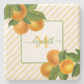 Monogram bijtende citrussinaasappels waterverf str stenen onderzetter (Voorkant)