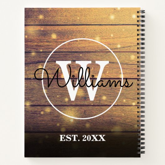 Monogram bijtende Elegant Script Wood Panels Notitieboek (Achterkant)