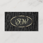 Monogram bijtende zwarte boom - ovaal gouden rand visitekaartje (Voorkant)