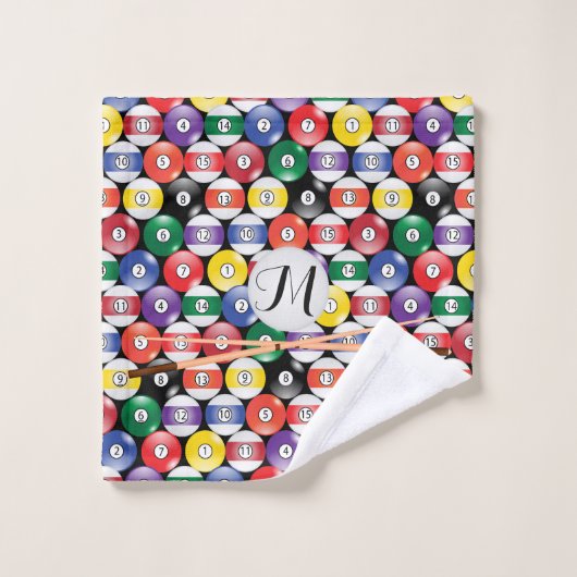 Monogram Billiard Pool Ball-ontwerp Bad Handdoek (Wasdoekje)