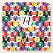 Monogram Billiard Pool Ball-ontwerp Kartonnen Onderzetters (Voorkant)