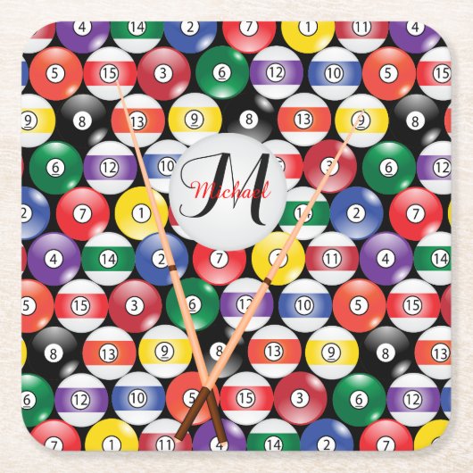 Monogram Billiard Pool Ball-ontwerp Kartonnen Onderzetters (Voorkant)