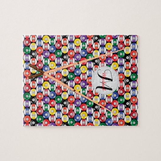 Monogram Billiards Pool Ball Patroon Legpuzzel (Horizontaal)