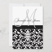 Monogram Bird Damask Wedding Invitation Names Kaart (Voorkant)