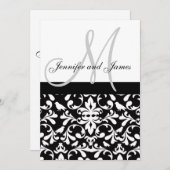Monogram Bird Damask Wedding Invitation Names Kaart (Voorkant / Achterkant)