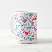 Monogram Bird Floral Waterverf Koffiemok (Voorkant links)