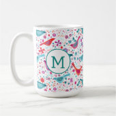 Monogram Bird Floral Waterverf Koffiemok (Links)