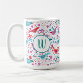 Monogram Bird Floral Waterverf Koffiemok (Links)
