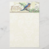 Monogram  Bird Musical Branch Stationery Briefpapier (Voorkant)