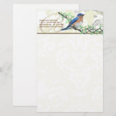 Monogram  Bird Musical Branch Stationery Briefpapier (Voorkant / Achterkant)