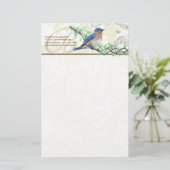 Monogram  Bird Musical Branch Stationery Briefpapier (Staand voorkant)