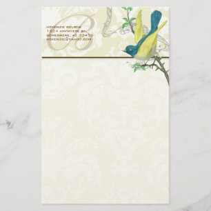Monogram  Bird Musical Branch Stationery Briefpapier