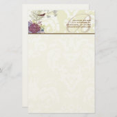 Monogram Bird Musical Damask Stationery Briefpapier (Voorkant / Achterkant)