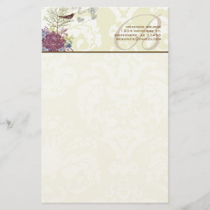 Monogram  Bird Musical Damask Stationery Briefpapier
