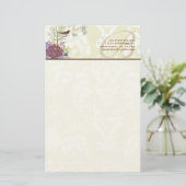 Monogram Bird Musical Damask Stationery Briefpapier (Staand voorkant)