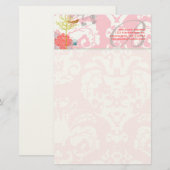 Monogram  Bird Musical Damask Stationery Briefpapier (Voorkant / Achterkant)