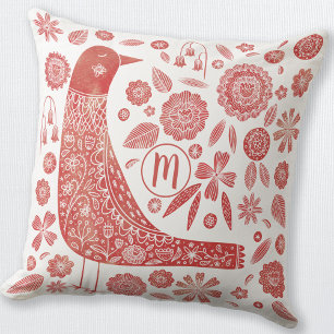 Monogram Bird Red White Kussen